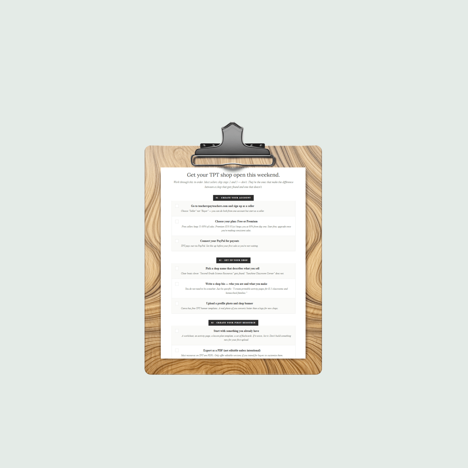 TPT Setup Checklist